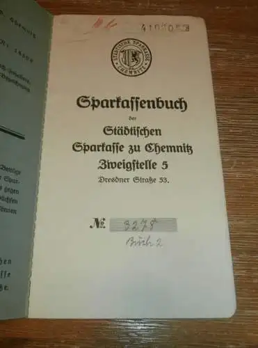 altes Sparbuch Chemnitz , 1943 - Mai 1945 , Gerhard Limbach in Chemnitz , Sparkasse , Bank !!