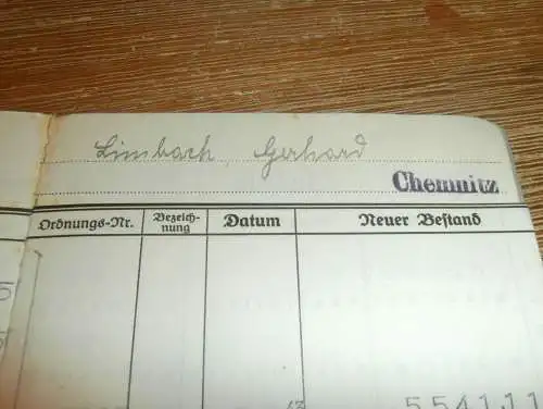 altes Sparbuch Chemnitz , 1943 - Mai 1945 , Gerhard Limbach in Chemnitz , Sparkasse , Bank !!