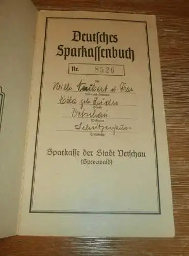 altes Sparbuch Vetschau , 1945 , Willi Neubert in Vetschau , Schützenhaus , Sparkasse , Bank !!