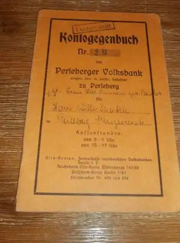 altes Sparbuch Perleberg , 1944 - April 1945 , Ilse Santin geb. Becker in Perleberg  , Sparkasse , Bank !!