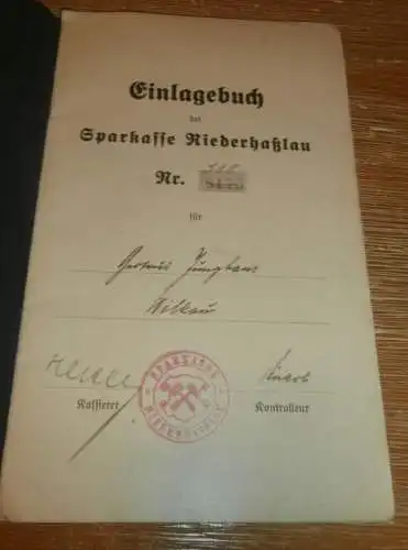 altes Sparbuch Wilkau-Haßlau , 1926 - 1943 , Gertrud Junghans in Wilkau , Sparkasse , Bank !!