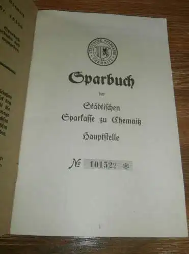 altes Sparbuch Chemnitz , 1935 - 1945 , Brunhilde Mai in Hohenfichte / Leubsdorf , Sparkasse , Bank !!