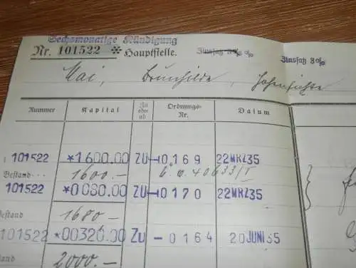 altes Sparbuch Chemnitz , 1935 - 1945 , Brunhilde Mai in Hohenfichte / Leubsdorf , Sparkasse , Bank !!