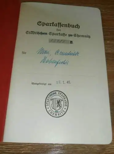 altes Sparbuch Chemnitz , 1946 , Brunhilde Mai in Hohenfichte / Leubsdorf , Sparkasse , Bank !!