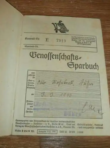 altes Sparbuch Dähre , 1943 - 1944 , Otto Rohrbeck in Dähre b. Salzwedel , Sparkasse , Bank !!