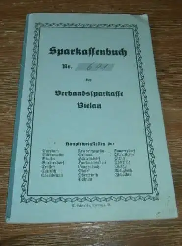 altes Sparbuch Vielau b. Reinsdorf , 1939 - 1943 , Kurt Leuoth in Thierfeld b. Zwickau , Teuerfeld , Sparkasse , Bank !!