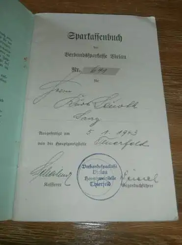 altes Sparbuch Vielau b. Reinsdorf , 1939 - 1943 , Kurt Leuoth in Thierfeld b. Zwickau , Teuerfeld , Sparkasse , Bank !!