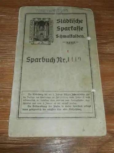 altes Sparbuch Schmalkalden , 1925 - 1945 , Emmy Linzer geb. Artus in Schmalkalden , Sparkasse , Bank !!