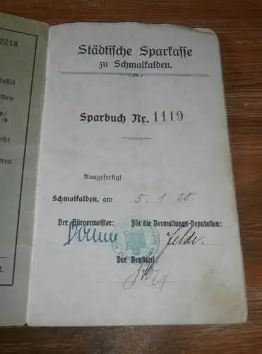 altes Sparbuch Schmalkalden , 1925 - 1945 , Emmy Linzer geb. Artus in Schmalkalden , Sparkasse , Bank !!