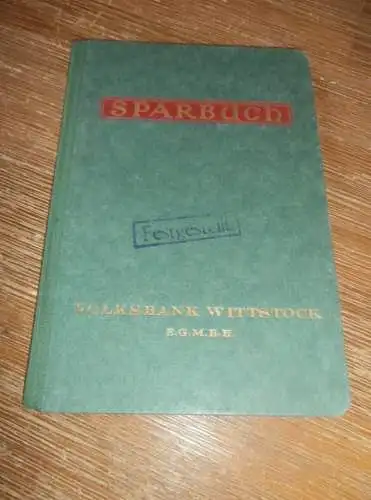 altes Sparbuch Wittstock , 1943 - 1944 , Christin Hertell in Wittstock / Dosse , Sparkasse , Bank !!