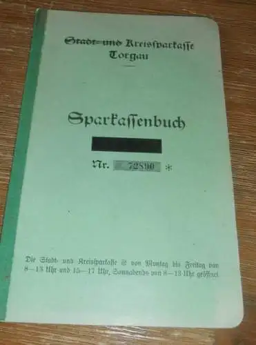 altes Sparbuch Torgau , 1944 , Chemiker Gerhard Pfennig , Sparkasse , Bank !!