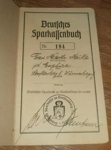 altes Sparbuch Senftenberg , 1944 , Martha Müller geb. Enghusen in Senftenberg , Sparkasse , Bank !!