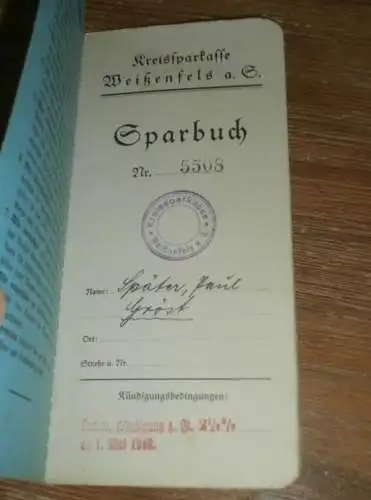 altes Sparbuch Weißenfels , 1931 - 1941 , Paul Später in Gröst b. Mücheln , Sparkasse , Bank !!