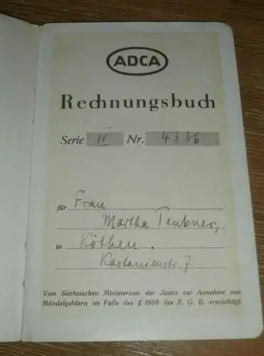 altes Sparbuch Köthen , 1936 - 1944 , Martha Teubner in Köthen , Sparkasse , Bank !!