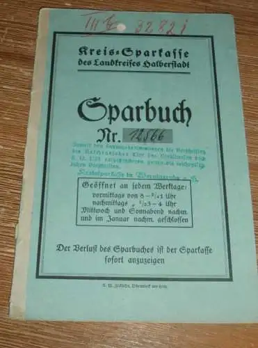 altes Sparbuch Halberstadt , 1929 - 1940 , Kurt Laue in Halberstadt , Sparkasse , Bank !!