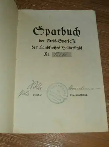 altes Sparbuch Halberstadt , 1929 - 1940 , Kurt Laue in Halberstadt , Sparkasse , Bank !!