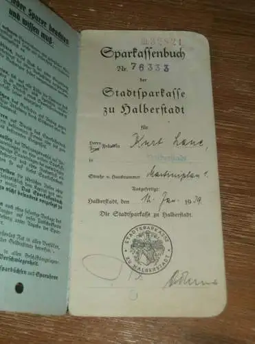 altes Sparbuch Halberstadt , 1939 - 1947 , Gurt Laue in Halberstadt , Sparkasse , Bank !!