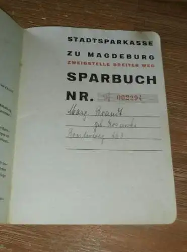 altes Sparbuch Magdeburg , 1938 - 1944 , M. Brandt geb. Rosinski in Magdeburg , Sparkasse , Bank !!