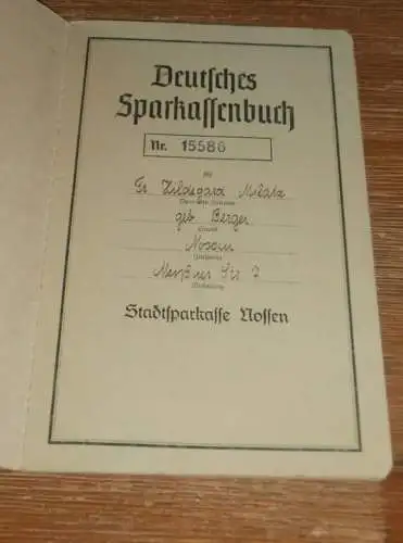 altes Sparbuch Nossen , 1943 - 1945 , Hildegard Milatz geb. Berger in Nossen , Sparkasse , Bank !!