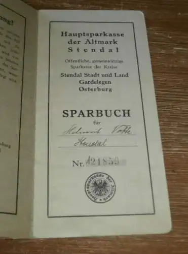 altes Sparbuch Stendal , 1935 - 1945 , Helmut Voth in Stendal , Sparkasse , Bank !!