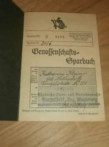 altes Sparbuch Dingelstedt , bis 9.05.1945 , Katharina Klein geb. Neuendorff in Dingelstedt , Magedburg Sparkasse , Bank