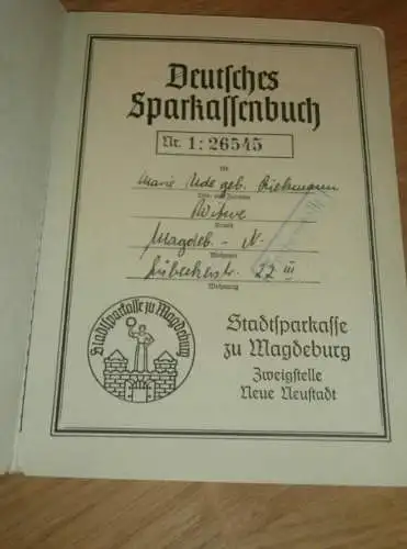 altes Sparbuch Magdeburg Neustadt , 1952 - 1954 , Marie Ude geb. Rieckmann , Sparkasse , Bank !!