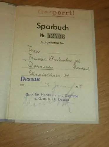 altes Sparbuch Dessau , 1958 , Frieda Niebuhr geb. Borchert in Dessau , Sparkasse , Bank !!