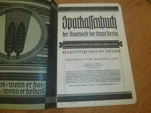 altes Sparbuch Klaus Gärtner in Berlin , 1938 - 1939 , Sparkasse , Bank !!