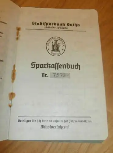 altes Sparbuch Gotha , 1943 - 1947 , Rudolf Lauscher in Gotha , Sparkasse , Bank !!