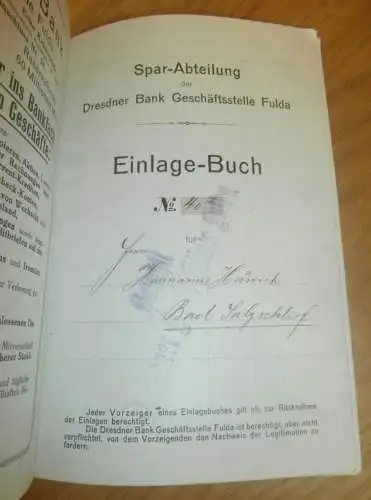 altes Sparbuch Fulda , 1913 - 1917, Hermann Heurich in Bad Salzschlirf , Sparkasse , Bank !!!