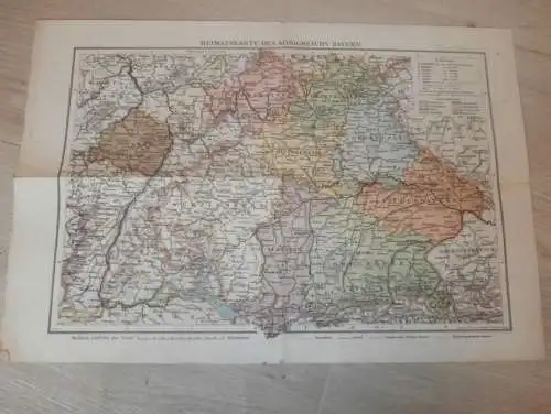 alte Landkarte , Königreich Bayern , doppelseitig , ca. 1910 !!