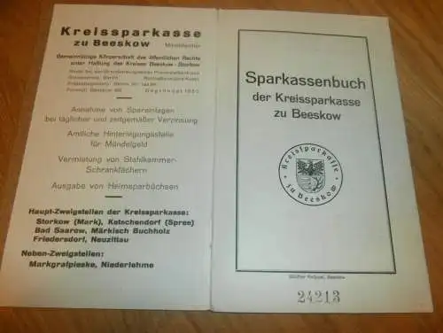 altes Sparbuch Beeskow , 1943 - 1945 , Helmut Mätze in Ketschendorf , Siedlung DEKA , Fürstenwalde , Sparkasse , Bank !!