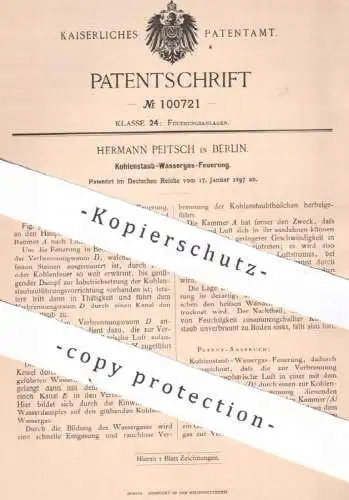 original Patent - Hermann Peitsch , Berlin , 1897 , Kohlenstaub Wassergas - Feuerung | Gas , Ofen , Ofenbau , Brennstoff