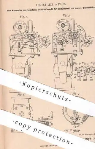 original Patent - Ernest Lizé , Paris , Frankreich , 1897 , Ventil für Dampfkessel | Kessel | Wasserkessel | Manometer