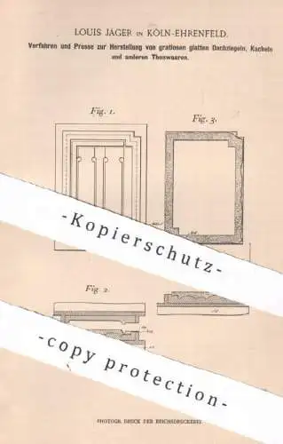 original Patent - Louis Jäger , Köln Ehrenfeld | 1898 | Dachziegel , Ziegel , Kachel , Fliese , Ton | Pressform , Presse