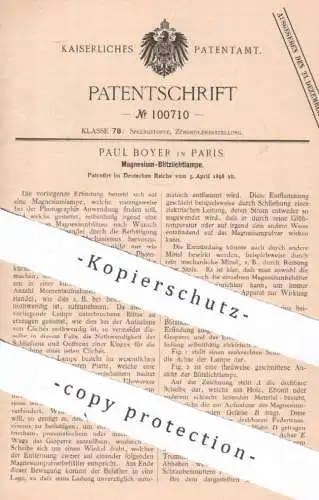 original Patent - Paul Boyer , Paris , Frankreich | 1898 | Magnesium - Blitzlichtlampe | Lampe , Blitzlicht , Kamera !