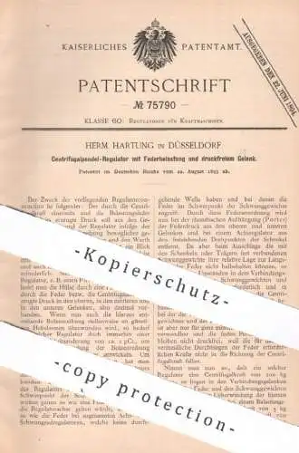 original Patent - Herm. Hartung , Düsseldorf | 1893 | Zentrifugalpendel - Regulator | Kraftmaschine , Motor , Motoren