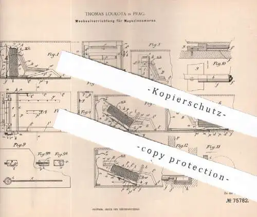 original Patent - Thomas Loukota , Prag , 1893 , Wechselvorrichtung für Magazinkamera | Kamera , Photography , Fotograf