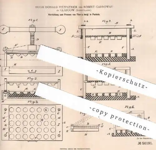 original Patent - Hugh Donald Fitzpatrick , Robert Garroway , Glasgow , Schottland | 1890 | Pressen von Tee | Presse !