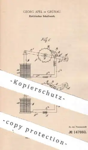 original Patent - Georg Apel , Grünau , 1902 , Elektrisches Schaltwerk | Schaltung , Elektrik , Elektriker , Strom