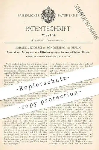 original Patent - Johann Jeziorski , Berlin / Schöneberg , 1893 , Erzeugung von Zittern im Körper | Medizin , Arzt !!!