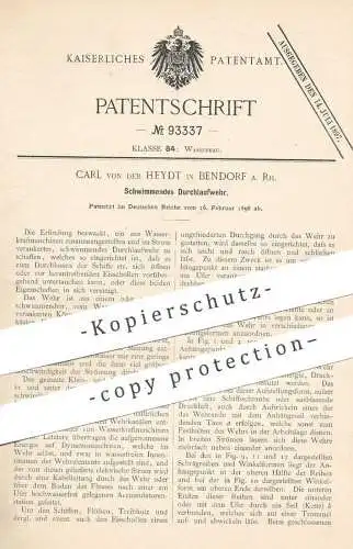 original Patent - Carl von der Heydt , Bendorf / Rhein , 1896 , Schwimmendes Durchlaufwehr | Wasserwehr , Brunnen , Wehr