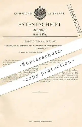 original Patent - Leopold Elias , Breslau , 1901 , Asbestpappe , Asbest - Pappe | Stereotypiematrize | Glycerin !!