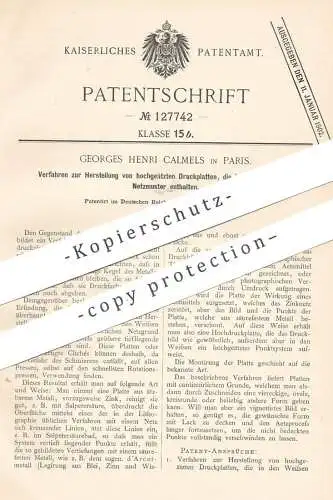 original Patent - Georges Henri , Calmels , Paris , Frankreich , 1901 , hochgeätzte Druckplatten | Druck , Druckerei !!