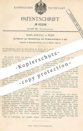 original Patent - Hans Herzog , Wien , Österreich , 1896 , Firmenschild , Schild , Reklame , Werbung , Reklameschild !!