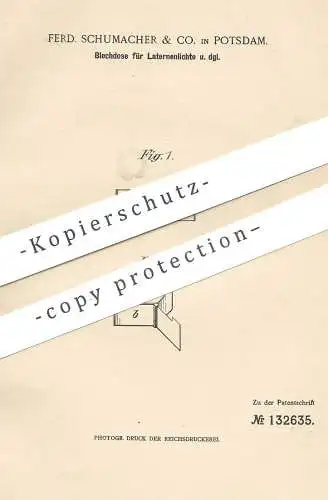 original Patent - Ferd. Schumacher & Co. , Potsdam , 1901 , Blechdose für Laternenlicht | Dose , Laterne , Licht , Lampe