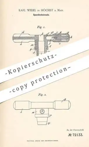 original Patent - Karl Wedel , Höchst / Main , 1893 , Spundlocheinsatz | Fass , Fässer , Wein , Bier | Spund !!