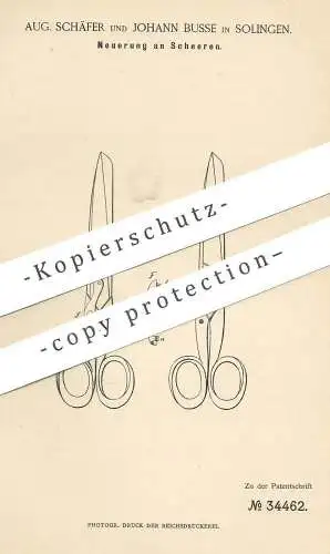 original Patent - Aug. Schäfer , Johann Busse , Solingen , 1885 , Schere , Scheren | Messer , Klinge , Schneidwerkzeug !