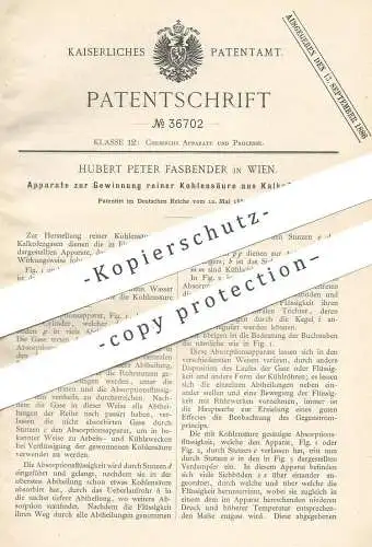 original Patent - Hubert Peter Fasbender , Wien , 1885 , Gewinnung reiner Kohlensäure aus Kalkofengas | Ofen , Chemie !