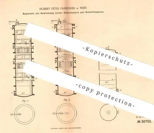 original Patent - Hubert Peter Fasbender , Wien , 1885 , Gewinnung reiner Kohlensäure aus Kalkofengas | Ofen , Chemie !